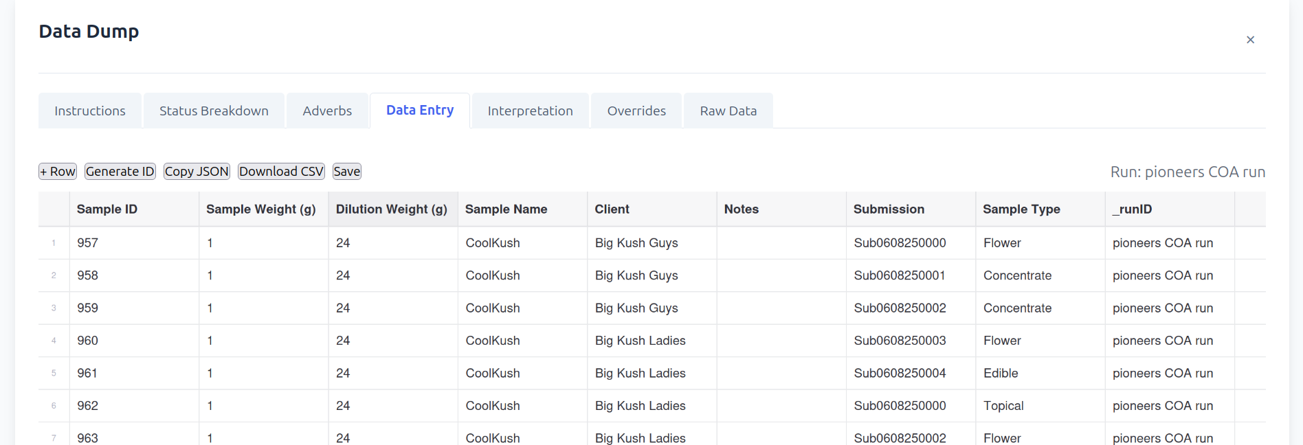 GIMS data entry — structured tabular noun population